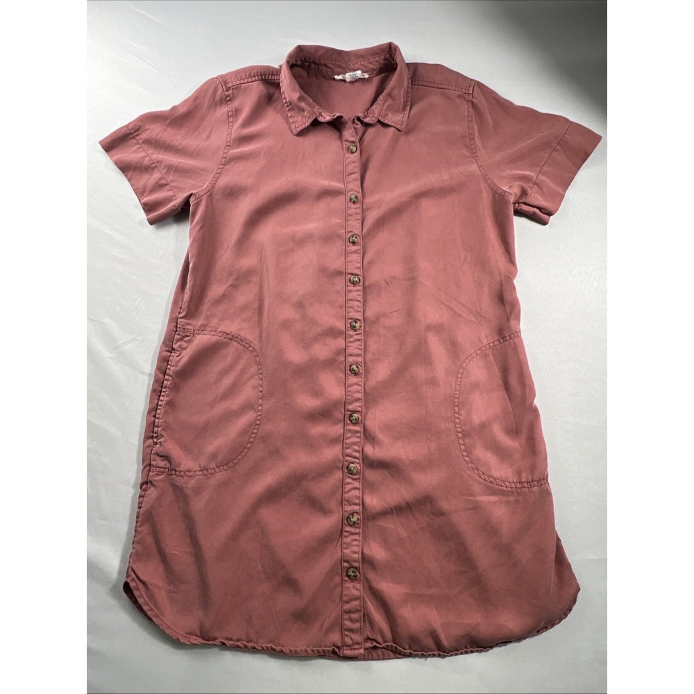 Lucky Brand Button Dress Womens X-large Long Dress Shirt Short-Sleeve Mauve Pink